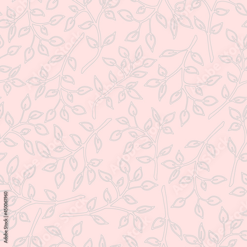 Seamless pattern with beige leaves on pink background. Modern design for paper, fabric, cover, interior decor and other users.