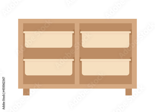 Sideboard for bedroom semi flat color vector object. Full sized item on white. Living room furniture. Clothes storage isolated modern cartoon style illustration for graphic design and animation