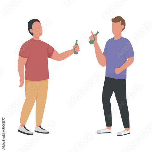 Male friends drinking together semi flat color vector characters. Full body people on white. Informal evening party isolated modern cartoon style illustration for graphic design and animation