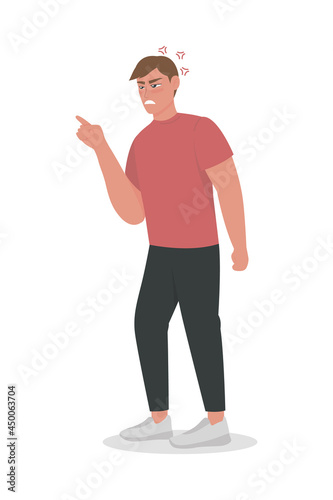 Guy experiences uncontrolled anger semi flat color vector character. Full body person on white. Aggressive behavior isolated modern cartoon style illustration for graphic design and animation