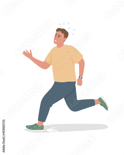 Man with chronic lateness semi flat color vector character. Full body person on white. Scatterbrained behaviour isolated modern cartoon style illustration for graphic design and animation photo