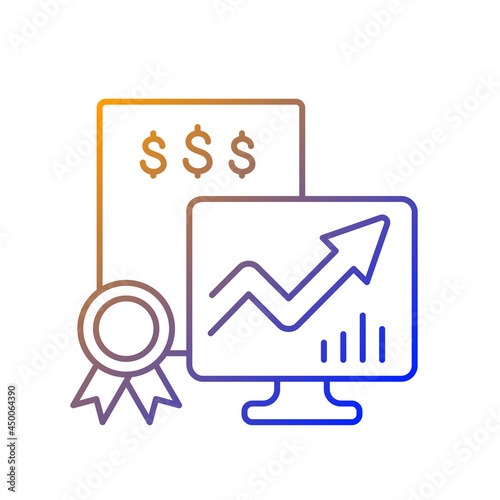 Marketable securities gradient linear vector icon. Money market instruments. Public stock, bond exchange process. Thin line color symbols. Modern style pictogram. Vector isolated outline drawing