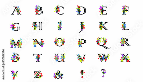 autumn alphabet one set with beautiful flower and leaves - Set of autumn alphabet, red autumn leaves for discounts, promo ads, posters and concepts.