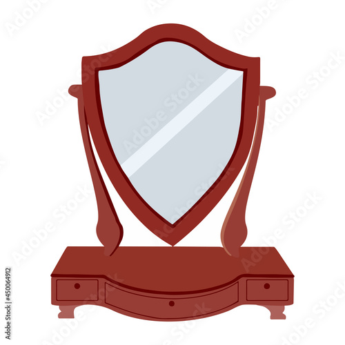 Vintage dressing table with mirror, flat style vector illustration.