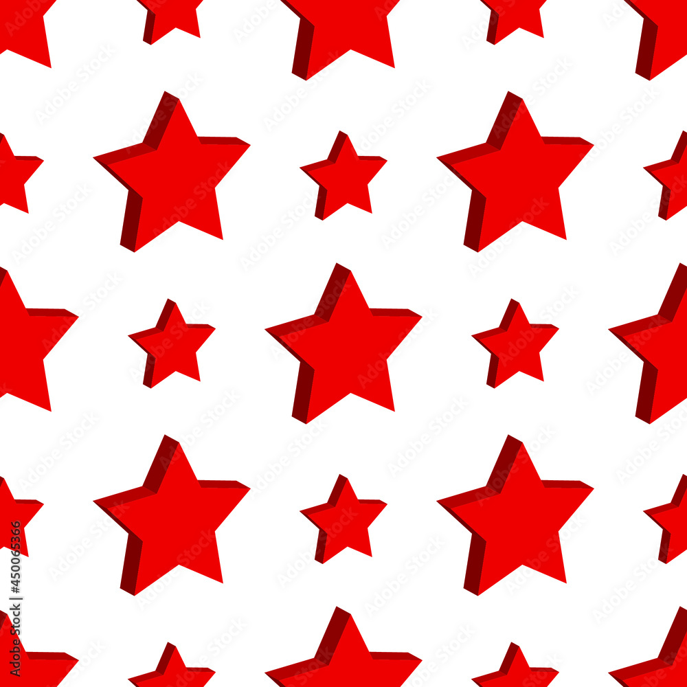 Red 3d stars on white background, seamless pattern, vector illustration Red 3d stars on white background, seamless pattern, vector illustration