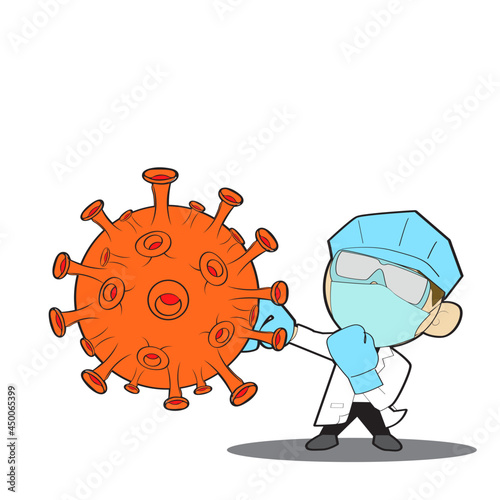 Doctor wearing medical mask and protection suit as superhero. Fighting with Coronavirus disease (COVID-19) outbreak.