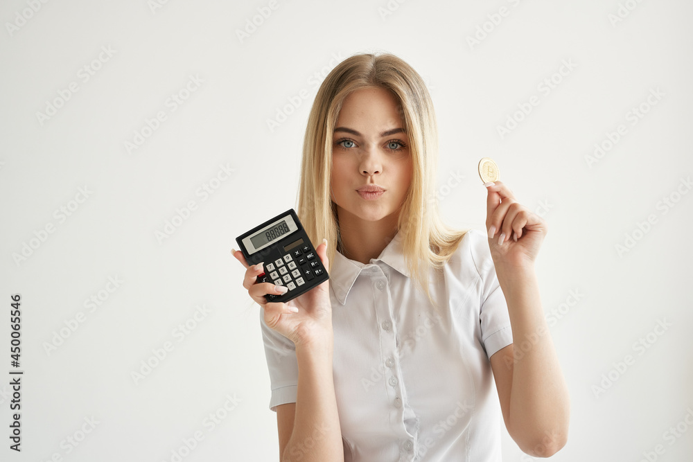 woman in white shirt calculator finance cryptocurrency woman in white shirt calculator finance cryptocurrency