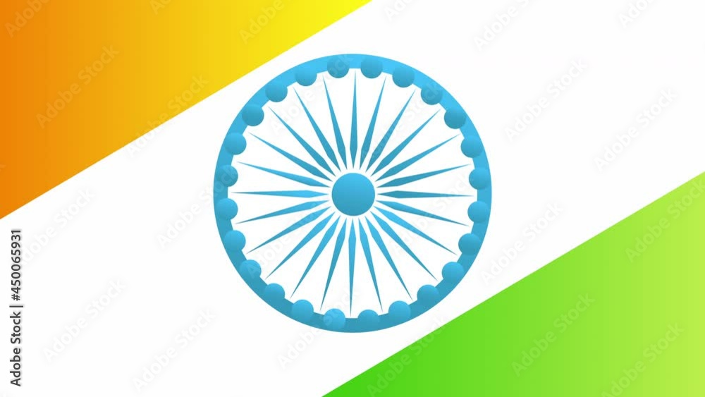 india independence day celebration with flag and ashoka chakra, 4k video animated