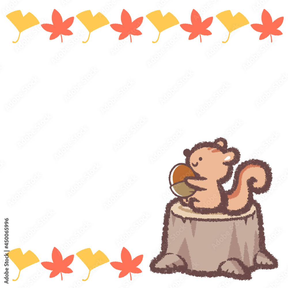 Obraz premium リスと銀杏と紅葉のフレーム