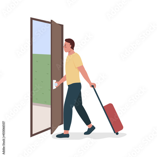 Man leaves home semi flat color vector character. Abandoning family. Full body person on white. Starting new life isolated modern cartoon style illustration for graphic design and animation