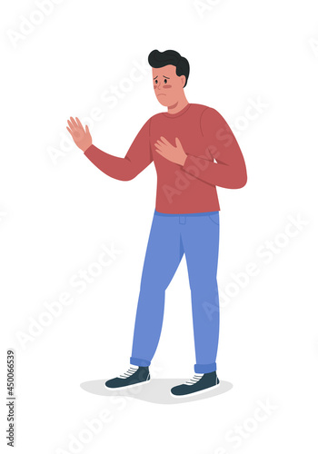 Male asks for forgiveness semi flat color vector character. Standing figure. Full body person on white. Relationship ending isolated modern cartoon style illustration for graphic design and animation © The img