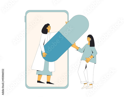 Online medical consultation. Telemedicine. Doctor distant advise. Health care by internet. Healthcare services.