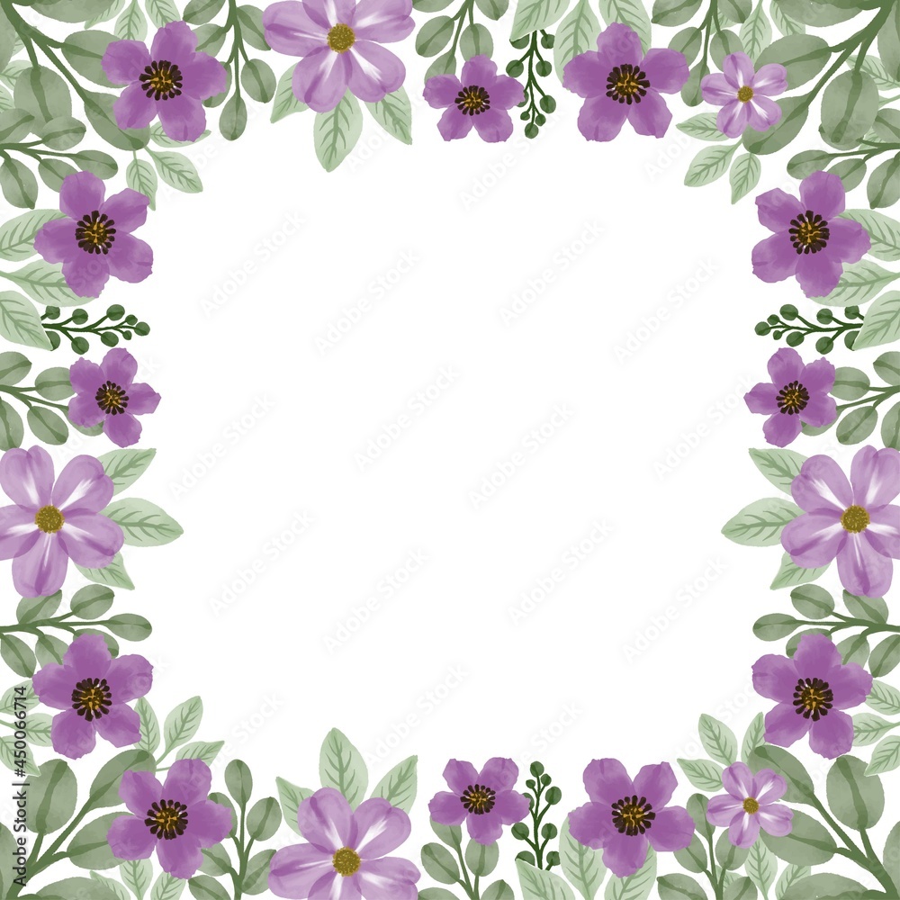 square frame with purple flower border for greeting card