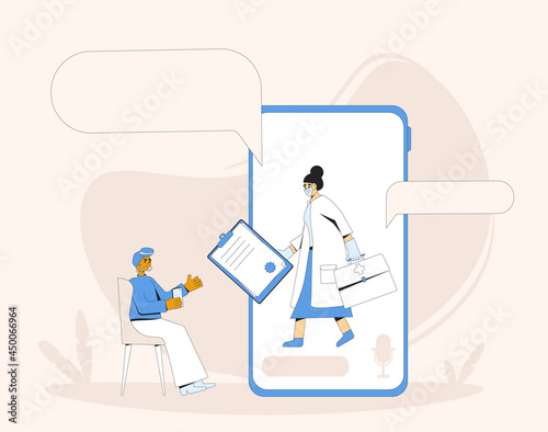 Online medical consultation. Telemedicine. Doctor distant advise. Health insurance. Healthcare services.