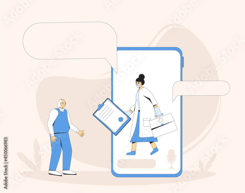 Online medical consultation. Telemedicine. Doctor distant advise. Health insurance. Healthcare services.