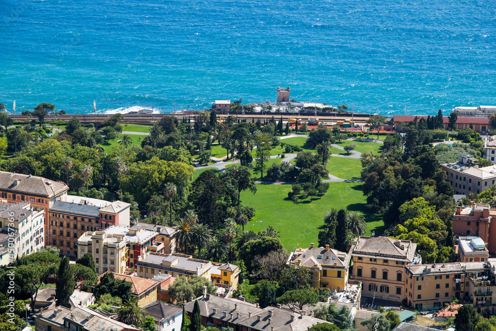 Aerial view of the Genoa Nervi Parks in Springtime, Genoa, Italy.