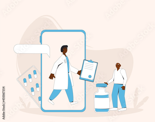 Online medical consultation. Telemedicine. Doctor distant advise. Health insurance. Healthcare services.