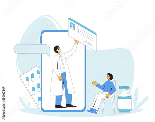 Online medical consultation. Telemedicine. Doctor distant advise. Health care by internet. Healthcare services. © Aleks
