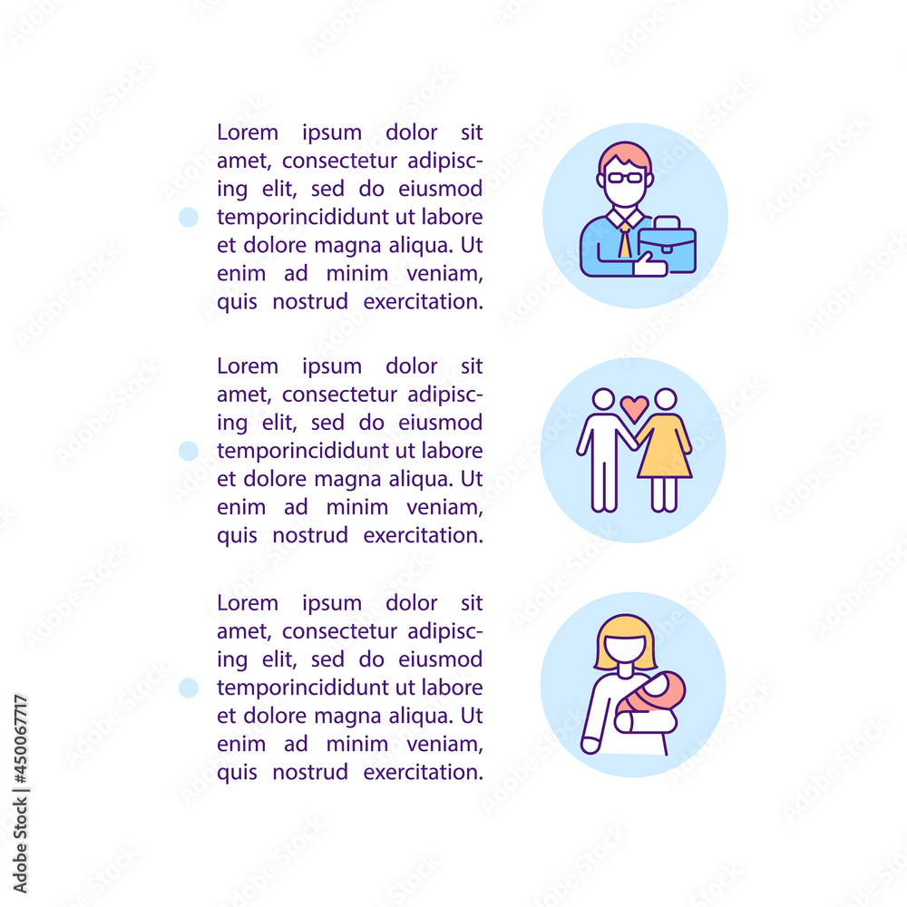 Starting a family concept line icons with text. PPT page vector template with copy space. Brochure, magazine, newsletter design element. Psychological adult development linear illustrations on white Starting a family concept line icons with text. PPT page vector template with copy space. Brochure, magazine, newsletter design element. Psychological adult development linear illustrations on white
