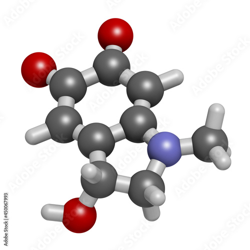 Adrenochrome molecule. Oxidation product of adrenaline. 3D rendering. photo