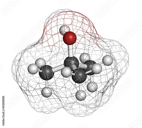 tert-butyl alcohol (tert-butanol) solvent molecule. 3D rendering. photo