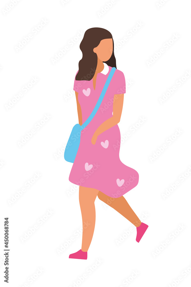 Girl wearing new stylish dress semi flat color vector character. Posing figure. Full body person on white. Going on date isolated modern cartoon style illustration for graphic design and animation Girl wearing new stylish dress semi flat color vector character. Posing figure. Full body person on white. Going on date isolated modern cartoon style illustration for graphic design and animation