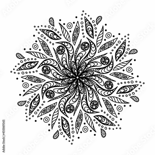 Floral vector mandala with flowers and leaves in doodle style isolated on white background. Funny coloring and cute illustration for seasonal design, textile, decoration kids playroom or greeting card