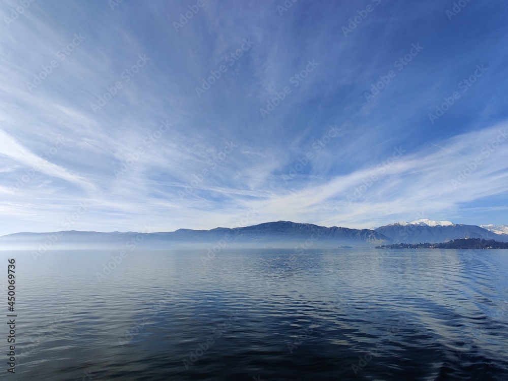 Beautiful view Lago Maggiore in winter near Verbania Italy