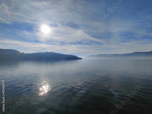 Beautiful view Lago Maggiore in winter near Verbania Italy