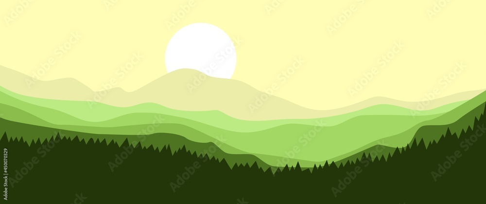 Mountain with sun landscape vector illustration. Nature landscape vector illustration for background, desktop background, backdrop design.