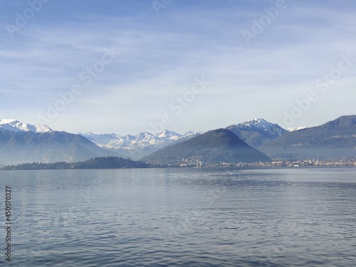 Beautiful view Lago Maggiore in winter near Verbania Italy