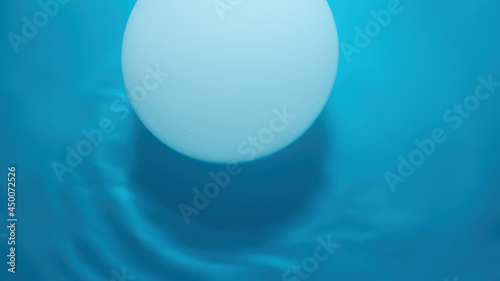 Empty white circle podium on blue water texture with waves in sunlight. layout  copyspace.Abstract background for product presentation.