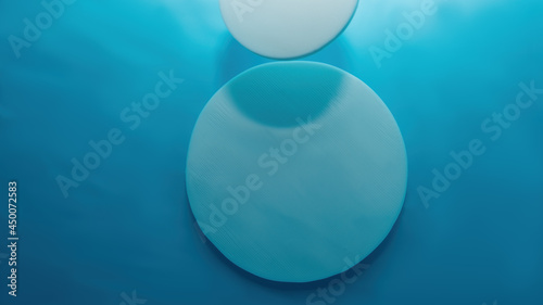 Empty white circle podium on blue water texture with waves in sunlight. layout  copyspace.