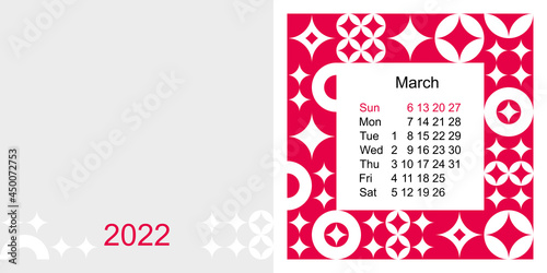 Fashionable desktop calendar template with graphic design for 2022
