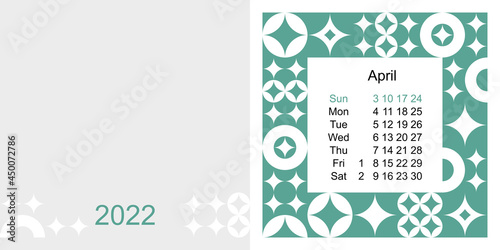 Fashionable desktop calendar template with graphic design for 2022