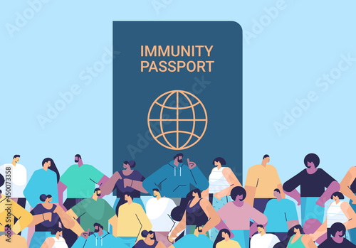 mix race people group near global immunity passport risk free covid-19 re-infection coronavirus immunity concept