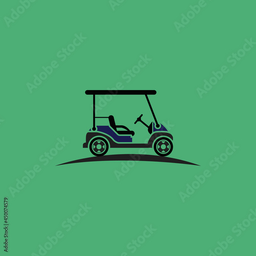 Golf cart vector icon on a green background. Vector flat golf cart icon symbol sign.