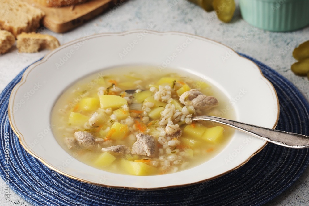 Rassolnik, traditional soup of Russian cuisine Rassolnik, traditional soup of Russian cuisine