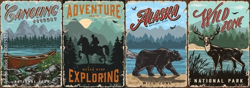 Summer adventure colorful vintage posters