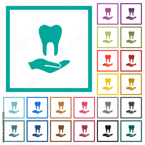 Dental provision flat color icons with quadrant frames