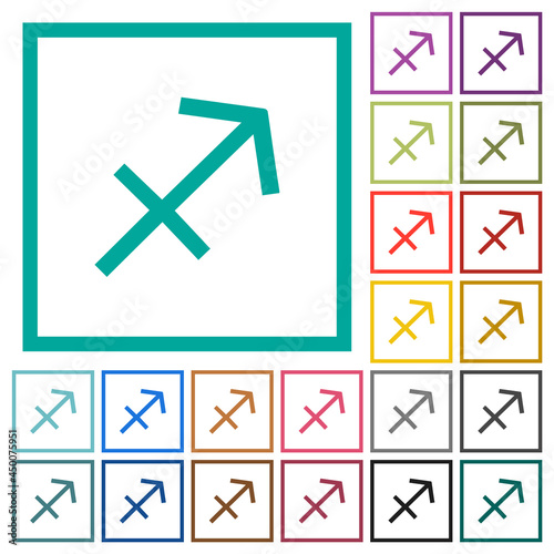 Sagittarius zodiac symbol flat color icons with quadrant frames