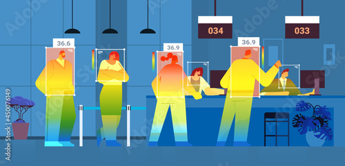 detecting elevated body temperature of people in waiting room checking by non-contact thermal ai camera stop coronavirus