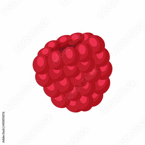 Red raspberries and green leaves isolated on a white background.