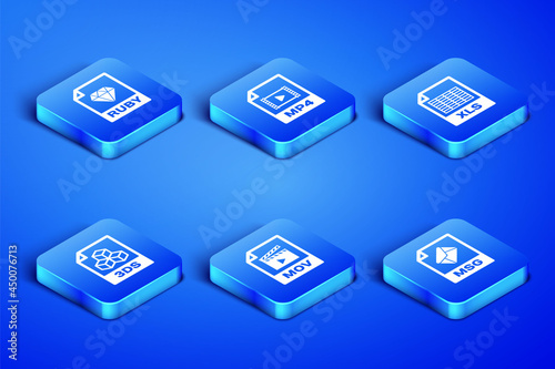 Set MSG file document, RUBY, MOV, 3DS, MP4 and XLS icon. Vector
