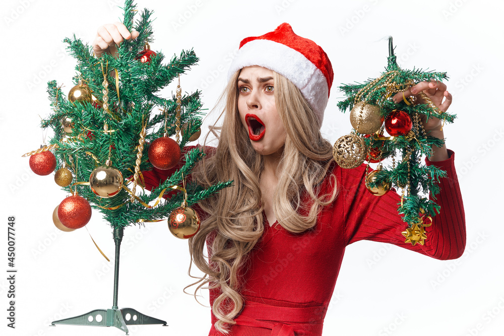woman wearing santa hat holiday decoration gifts fun