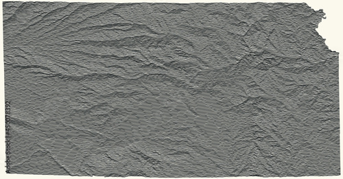 Light topographic map of the Federal State of Kansas, USA with black contour lines on beige background