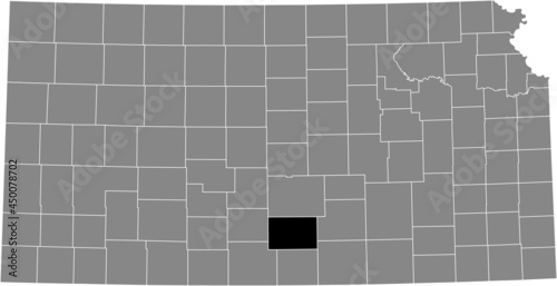 Black highlighted location map of the Kingman County inside gray map of the Federal State of Kansas, USA
