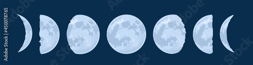 Moon phases. Vector illustration in cartoon flat style.