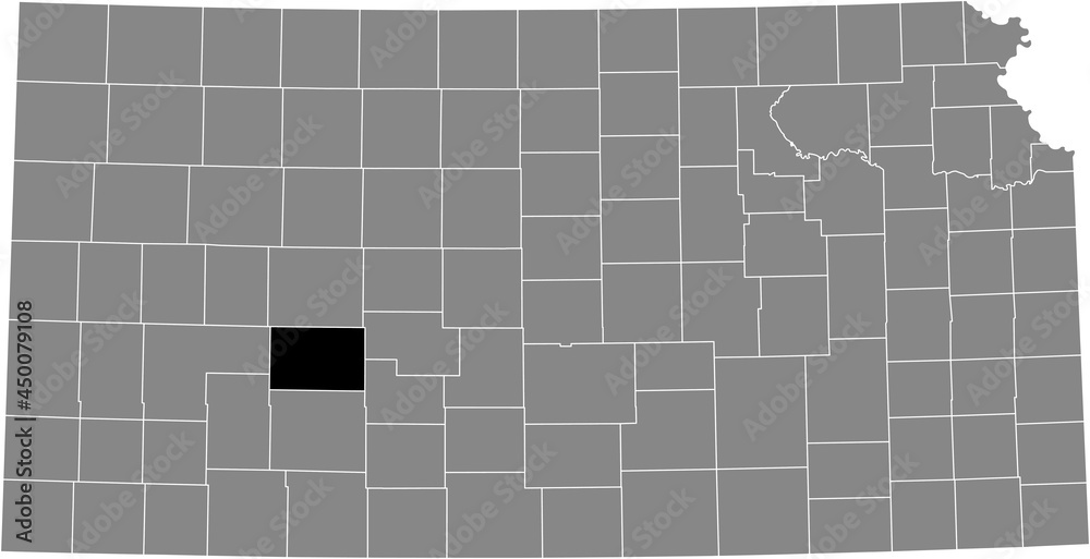 Black highlighted location map of the Hodgeman County inside gray map of the Federal State of Kansas, USA