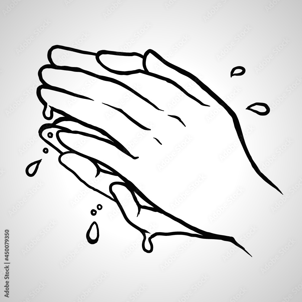 Obraz premium Hands Washing With Soap and Water Illustrated Cartoon Drawing
